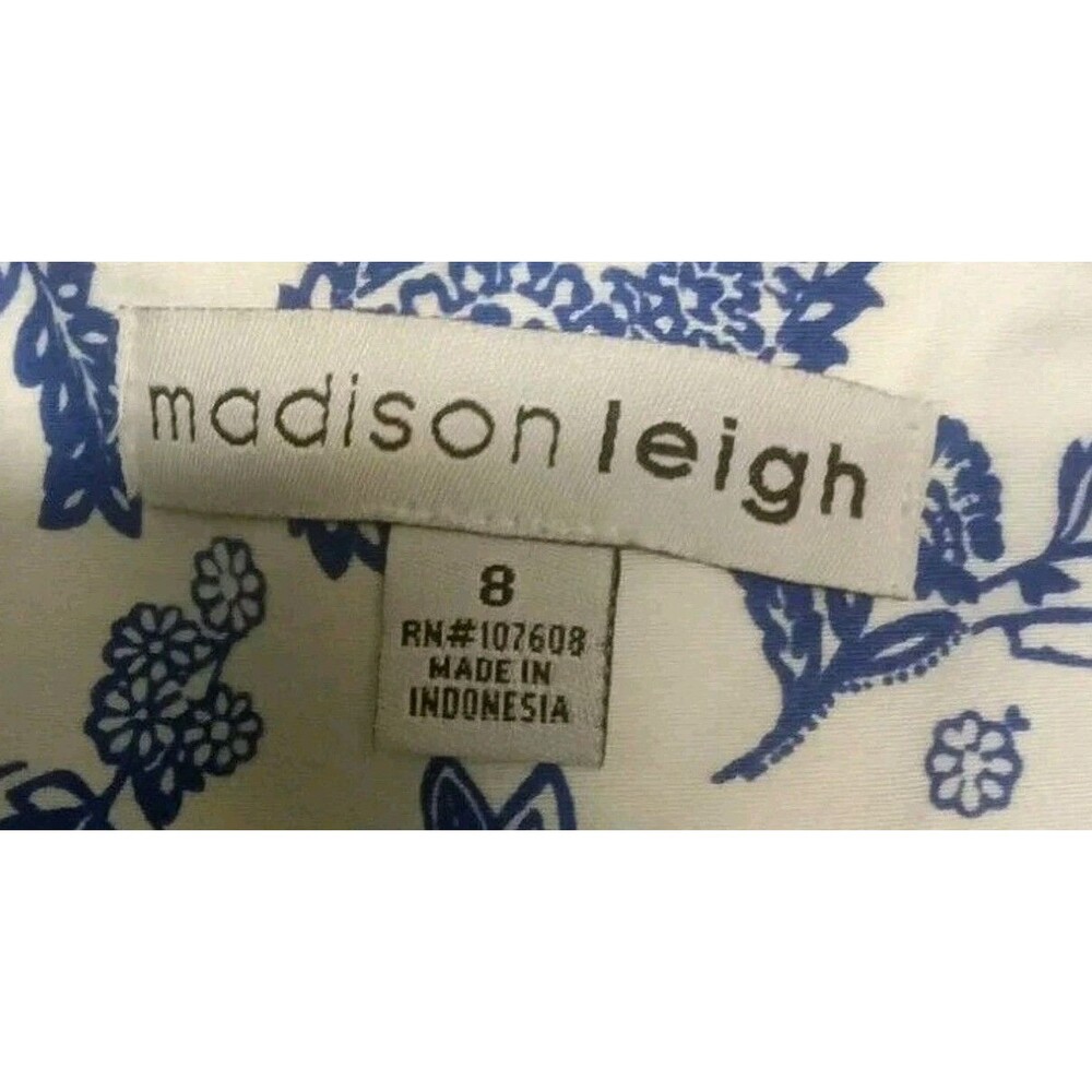 Madison Leigh Dress Sz 8 Blue Floral Cap Sleeves Zip Cotton - Picture 3 of 11